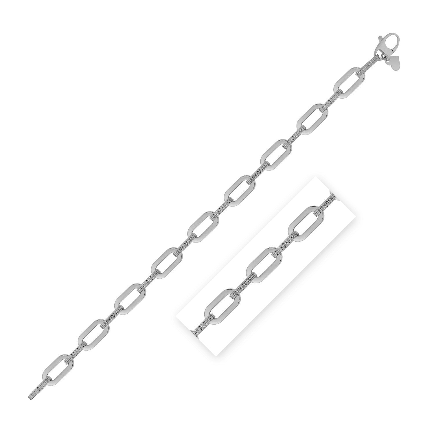 14k White Gold Diamante Paperclip Chain Bracelet (7.00 mm)