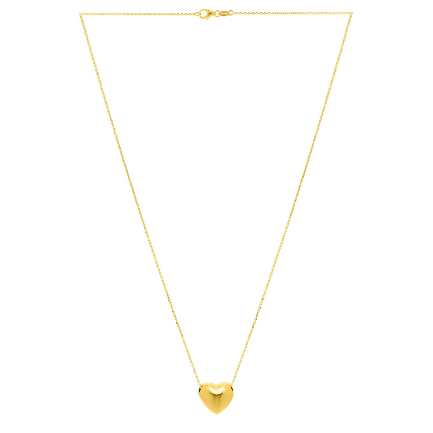 Small Puffed Heart Necklace in 14K Yellow Gold