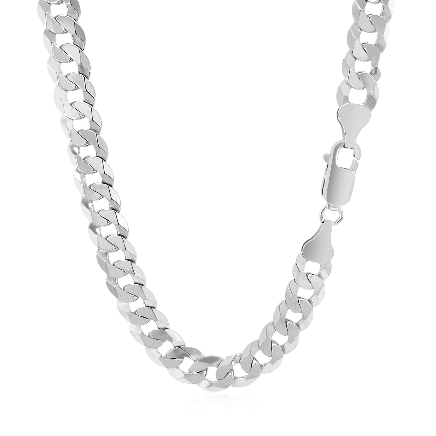 Rhodium Plated Sterling Silver Curb Style Chain (7.20 mm)