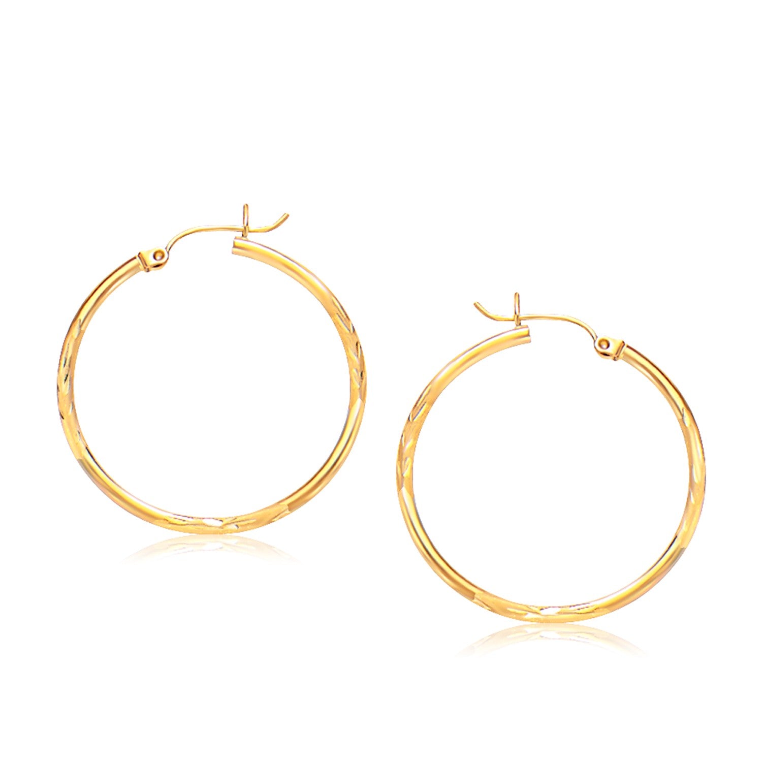 Diamond Cut Slender Large Hoop Earrings in 14k Yellow Gold (2x30mm)