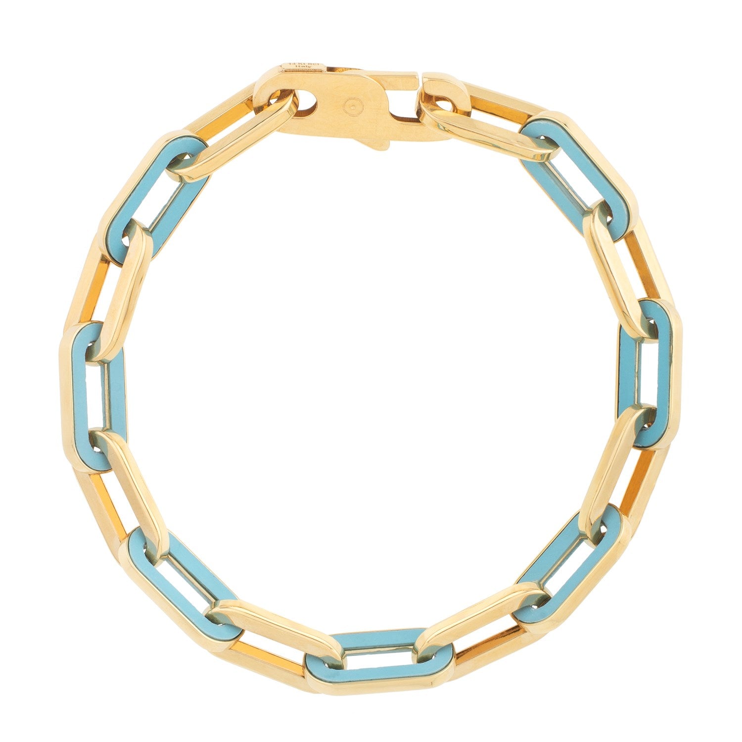 14k Yellow Gold Turquoise Paperclip Gem Link Bracelet (7.00 mm)