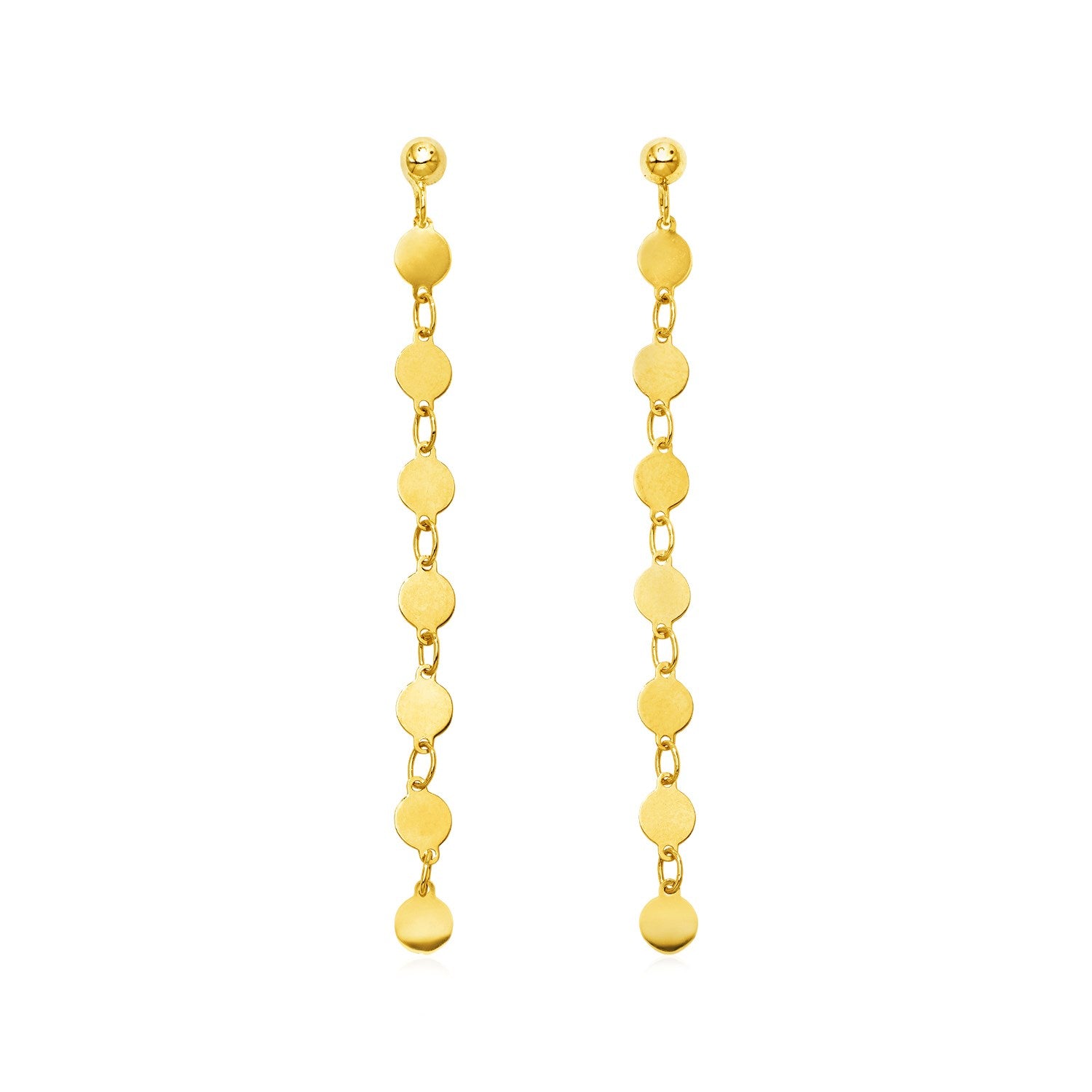 14k Yellow Gold Post Dangle Earrings with Polished Circles