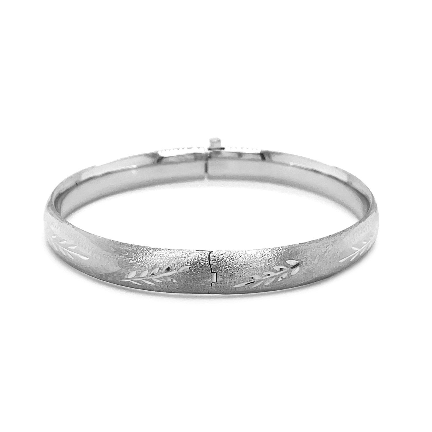 Classic Floral Carved Bangle in 14k White Gold (8.00 mm)