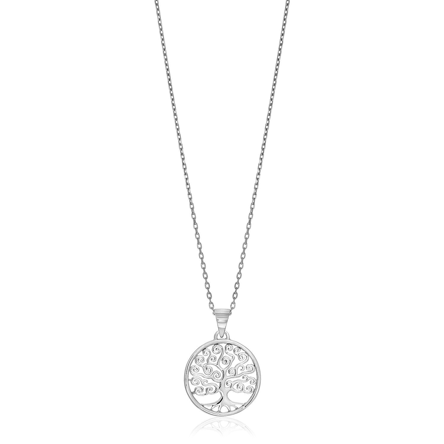 Sterling Silver Round Spiral Motif Tree of Life Necklace