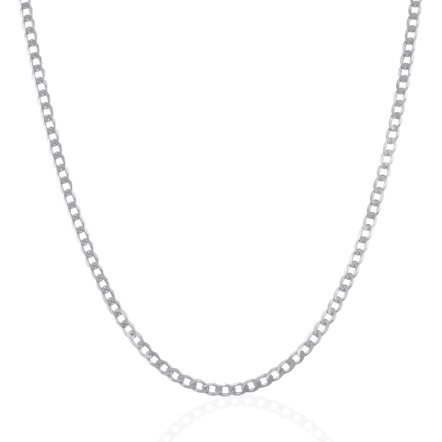 Rhodium Plated Sterling Silver Curb Style Chain (3.00 mm)