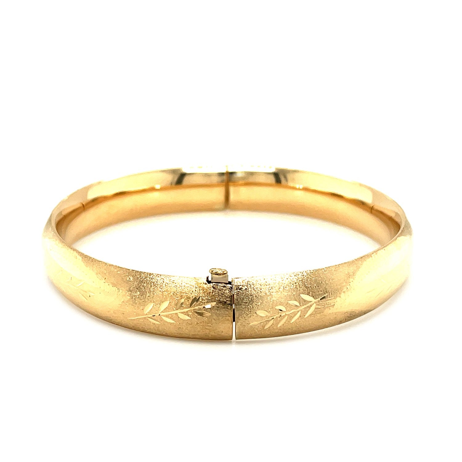 Classic Floral Carved Bangle in 14k Yellow Gold (10.00 mm)