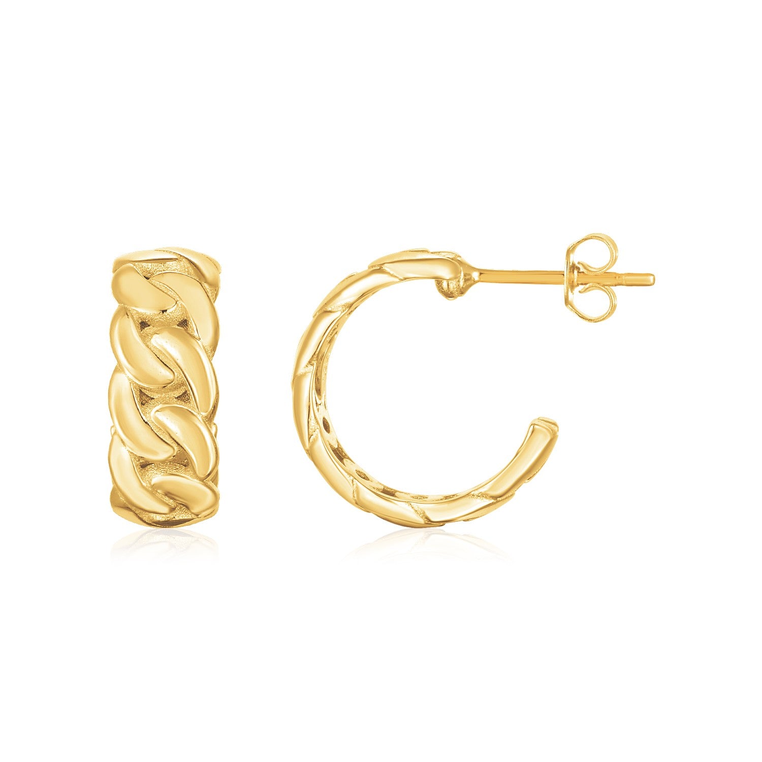 14k Yellow Gold Chunky Curb Chain Hoop Earrings