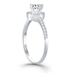 14k White Gold Diamond Halo Collar Engagement Ring