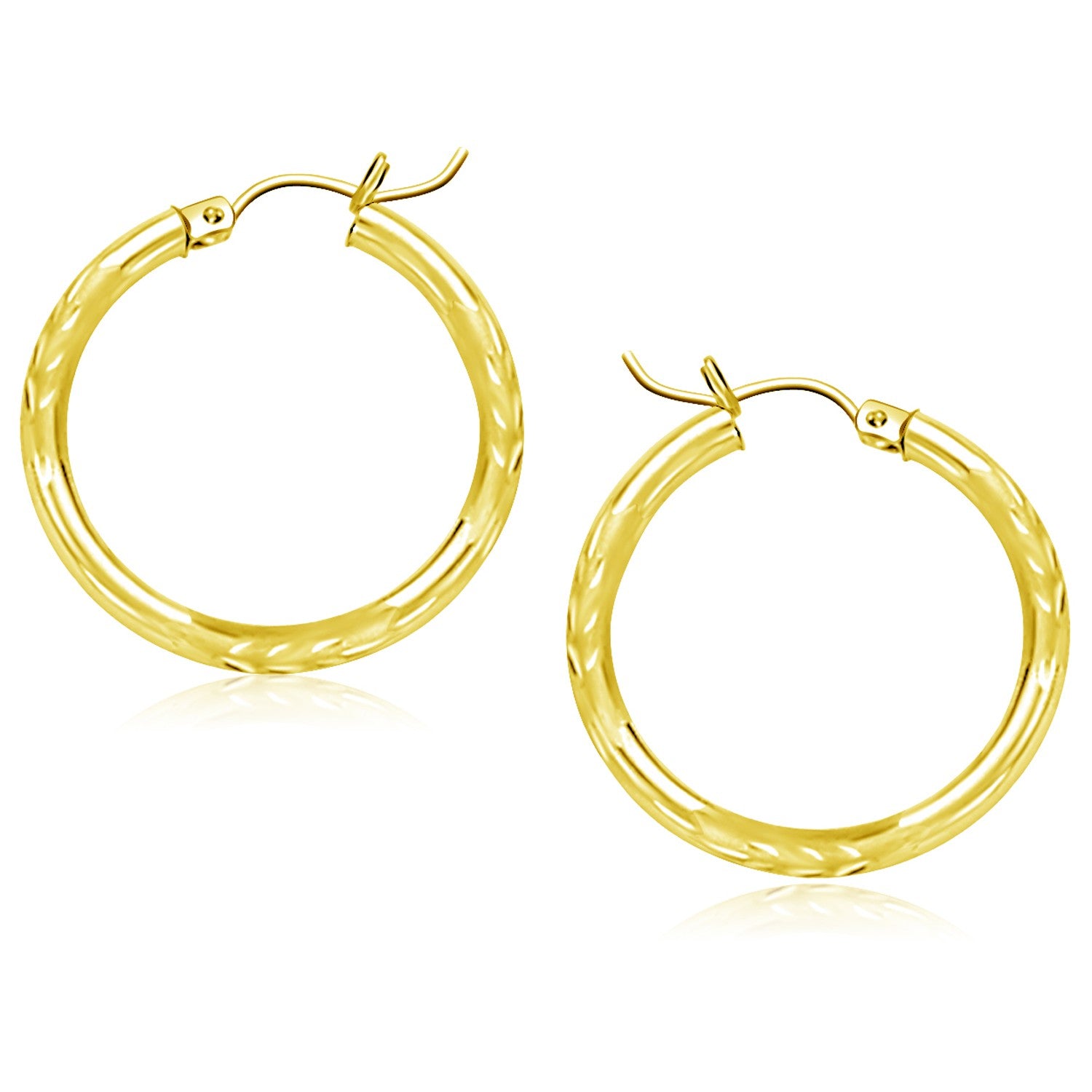 14k Yellow Gold Diamond Cut Hoop Earrings (3x25mm)