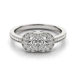 14k White Gold Two Stone Diamond Halo Ring (3/4 cttw)