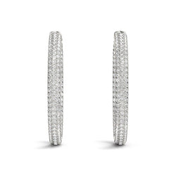 14k White Gold Two Row Pave Set Diamond Hoop Earrings (7 cttw)