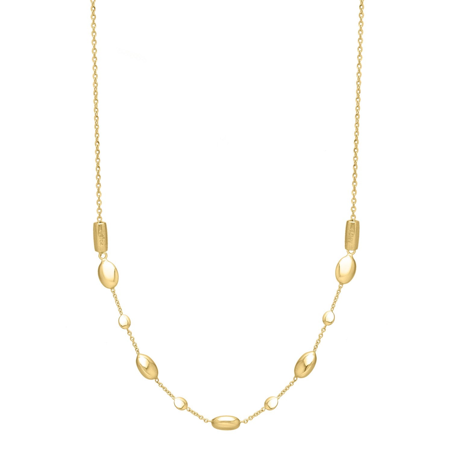 14k Yellow Gold Adjustable Puff Pebble Necklace