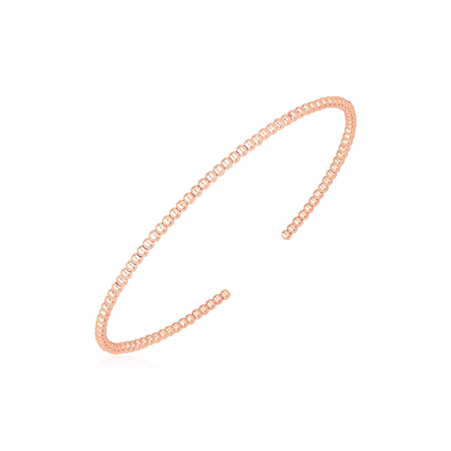 14k Rose Gold High Polish Bead Cuff Bangle (2.00 mm)