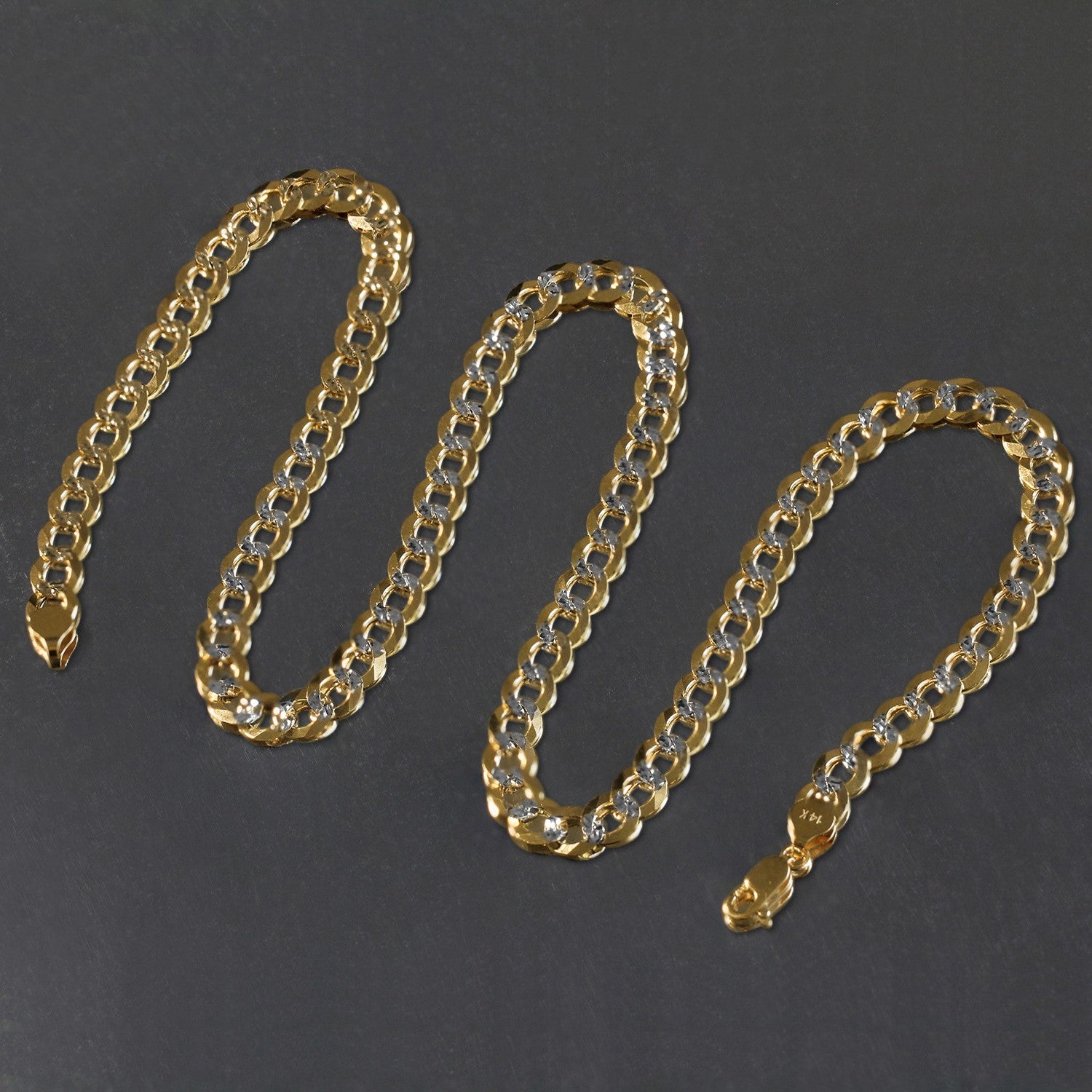 14k Two Tone Gold Pave Curb Chain (7.00 mm)