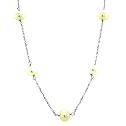 14k White Gold Necklace with White Pearls