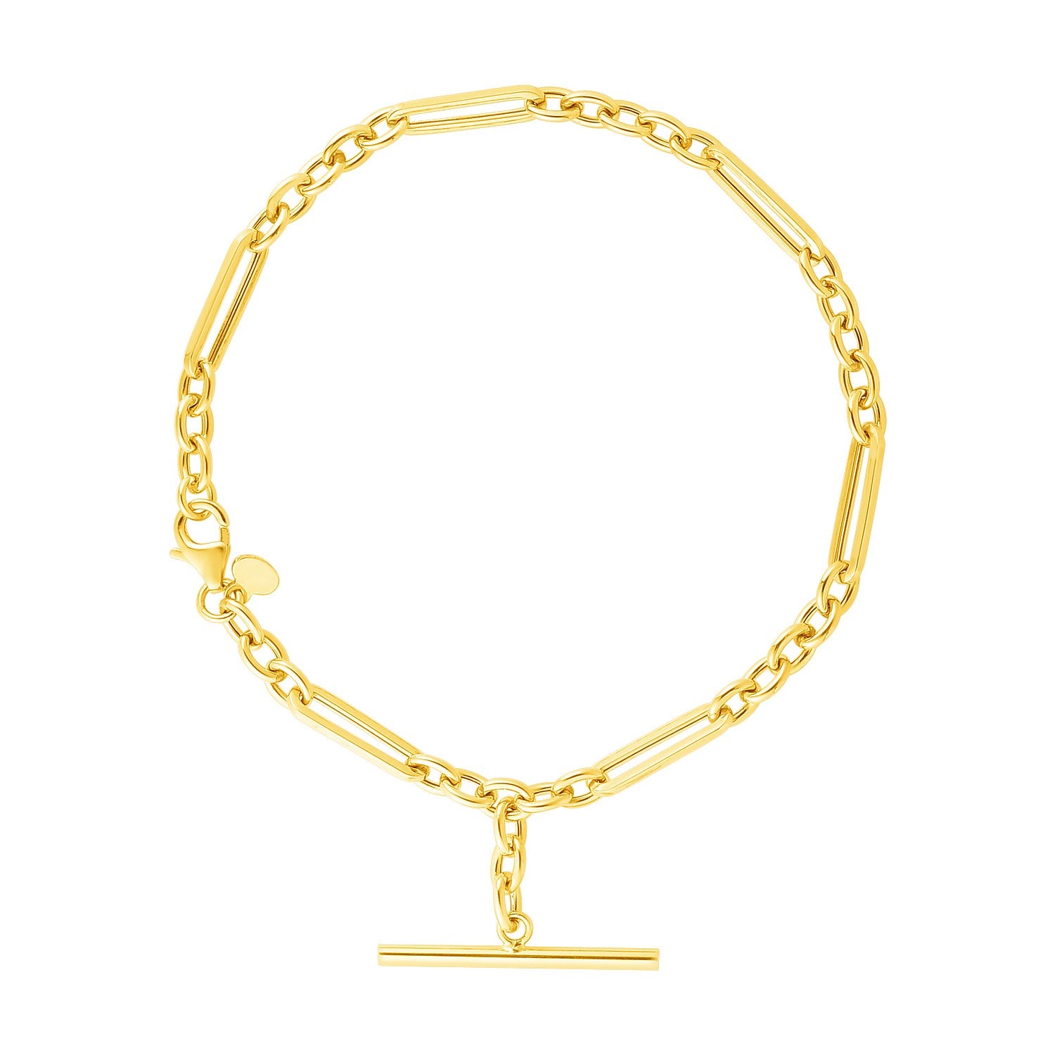 14k Yellow Gold Alternating Oval and Round Chain Bracelet with Toggle (3.90 mm)