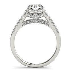 14k White Gold Round Cut Pave Set Shank Diamond Engagement Ring (1 3/8 cttw)