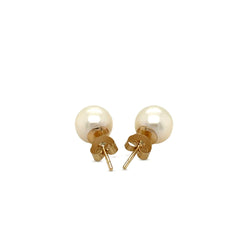 14k Yellow Gold Freshwater Cultured White Pearl Stud Earrings (7mm)