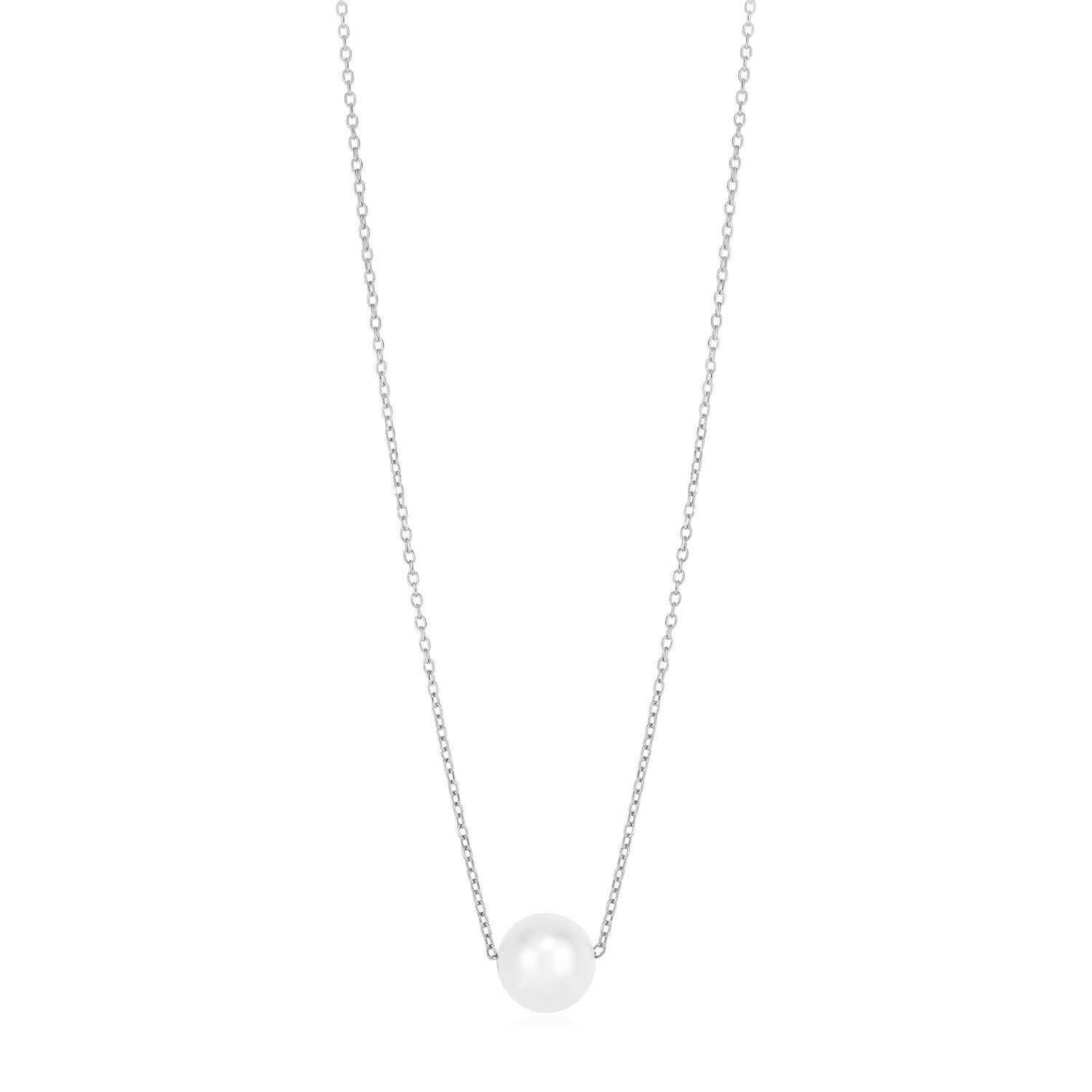 14k White Gold Pearl Solitaire Necklace