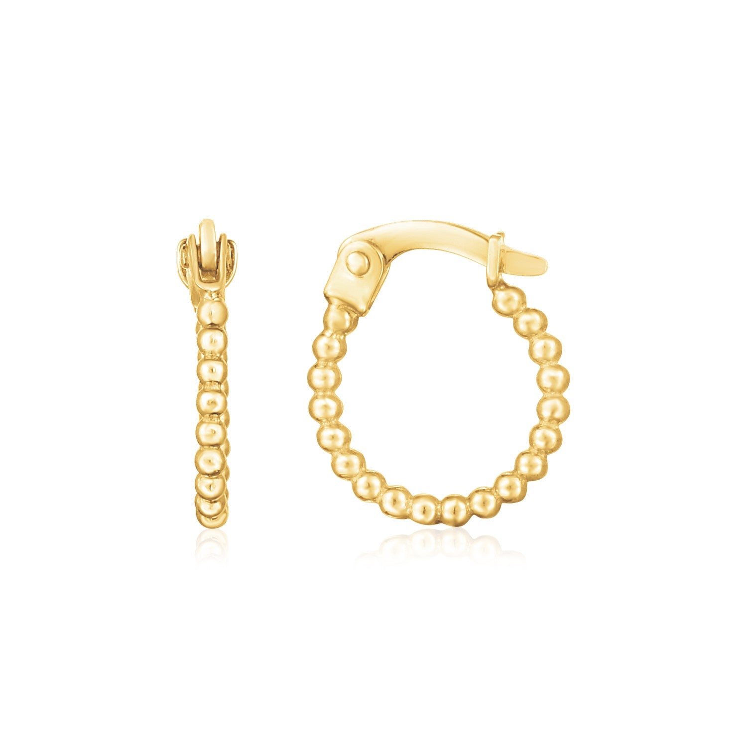 14K Yellow Gold Bead Hinged Hoop Earrings