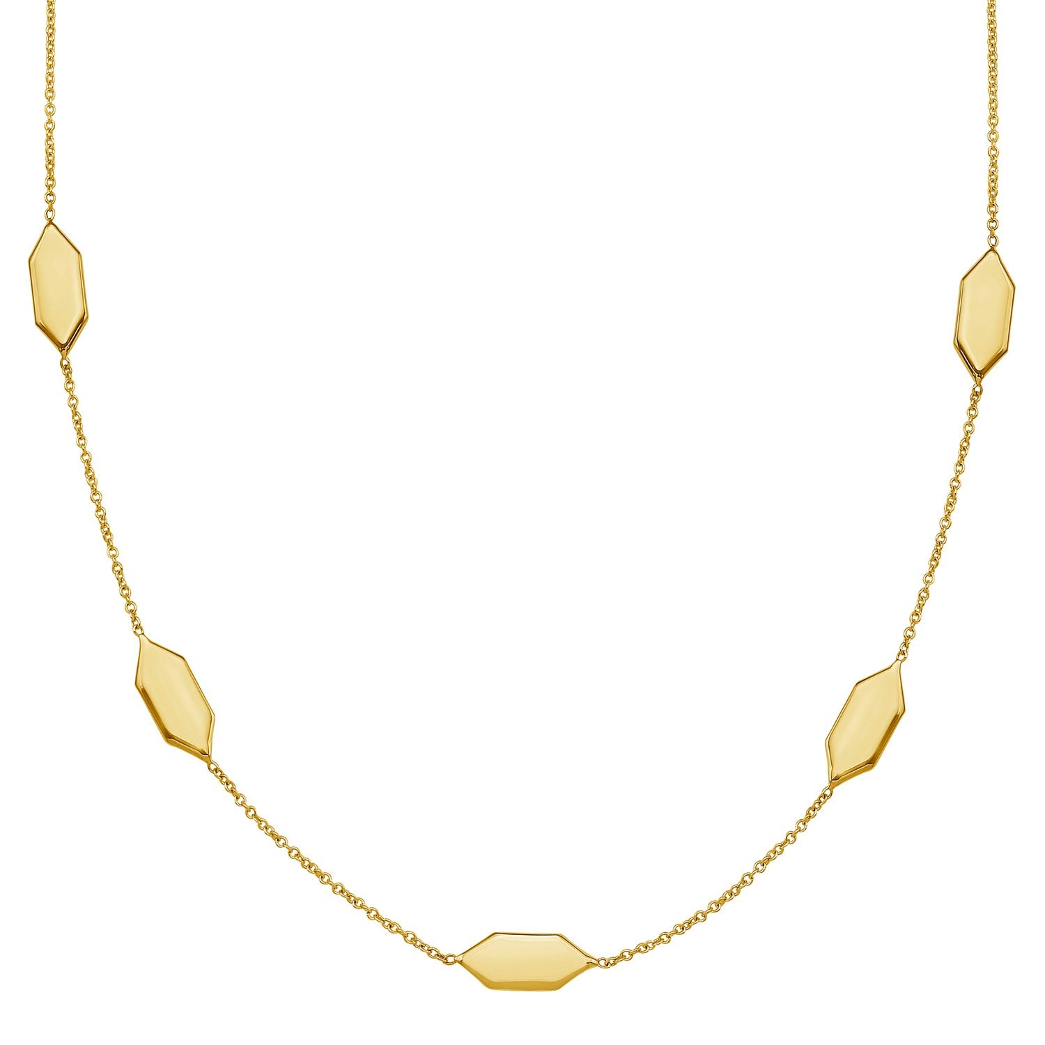 14K Yellow Gold Elongated Hexagon Link Necklace