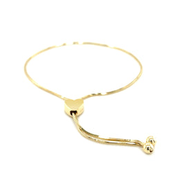 14k Yellow Gold Adjustable Lariat Style Heart Motif Bracelet (1.00 mm)