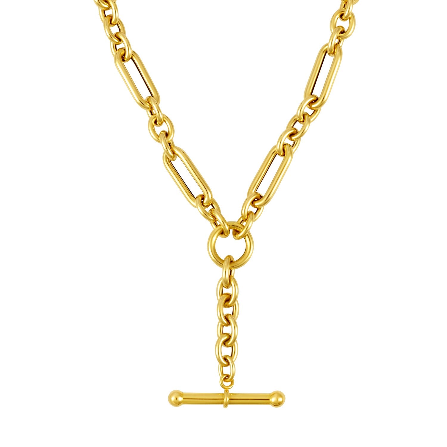 Toggle Necklace with Alternating Chain in 14K Yellow Gold