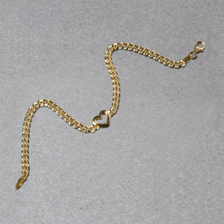 14k Yellow Gold 7 inch Curb Chain Bracelet with Heart (3.40 mm)