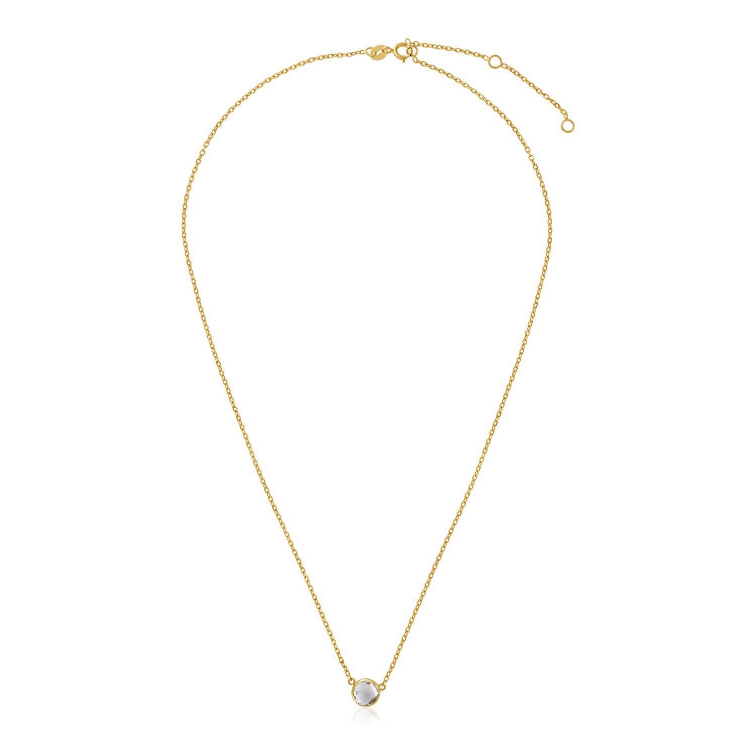 14k Yellow Gold 17 inch Necklace with Round White Topaz