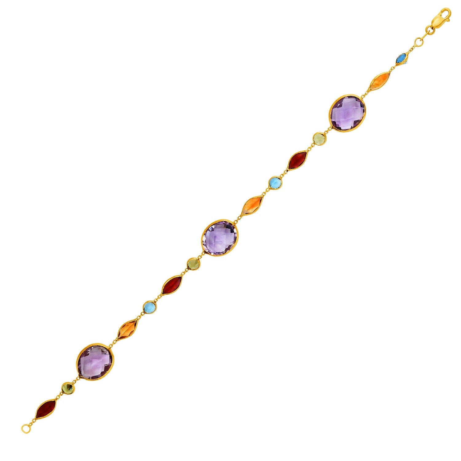 14k Yellow Gold Bracelet with Multi-Colored Stones (1.00 mm)