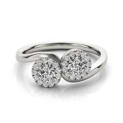 14k White Gold Halo Set Round Two Stone Diamond Ring (3/8 cttw)