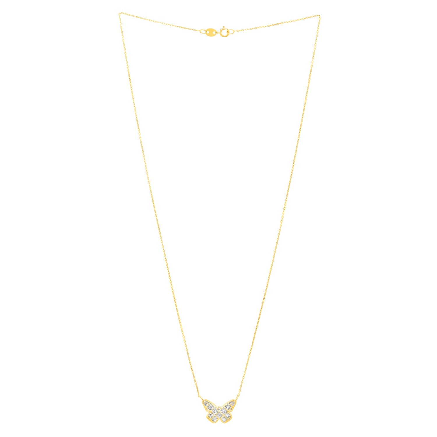 Checkered Butterfly Necklace in 14K Yellow Gold