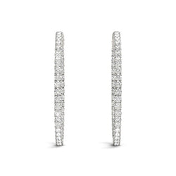 14k White Gold Diamond Hoop Earrings with Shared Prong Setting (2 cttw)