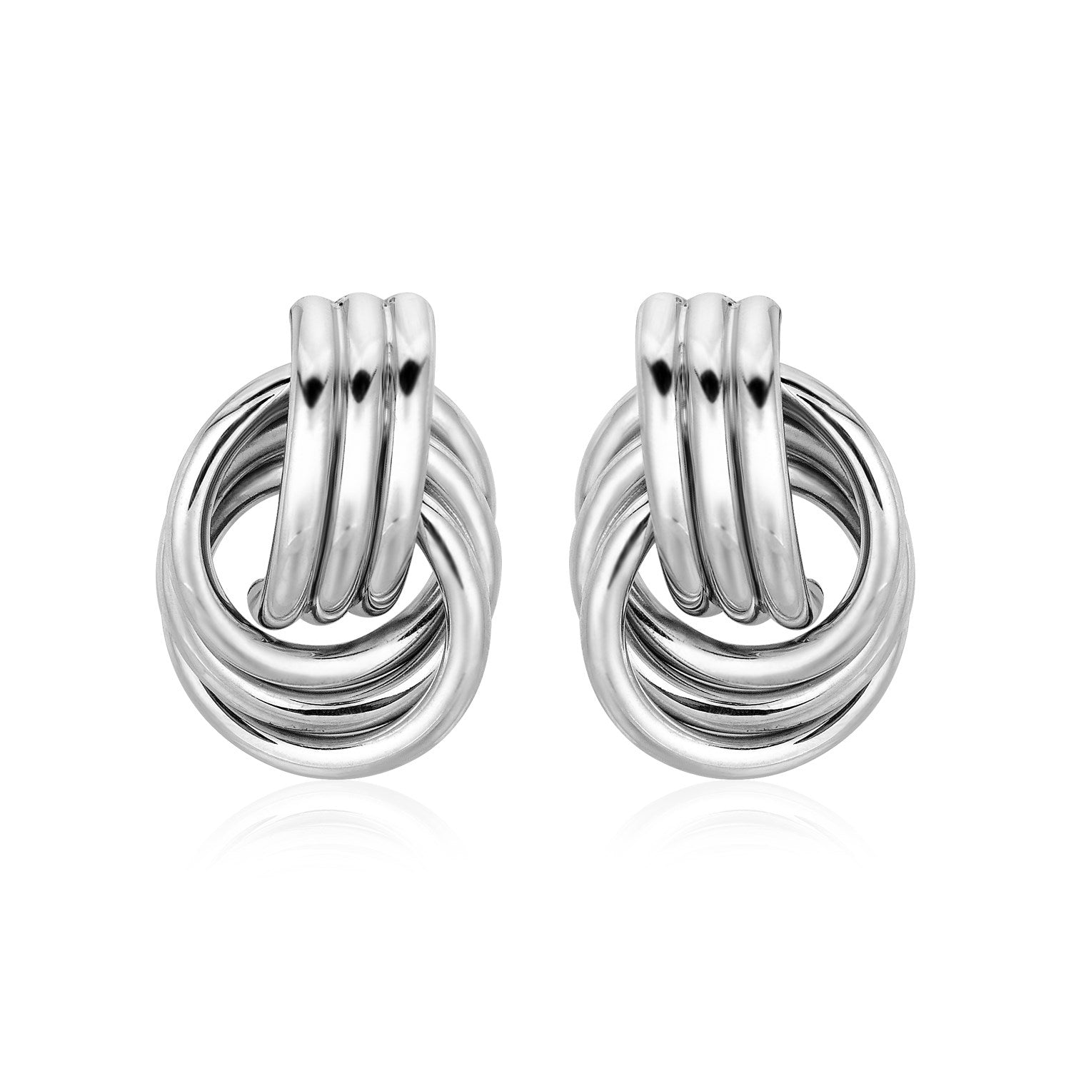 Polished Love Knot Earrings with Interlocking Rings in Sterling Silver(15mm)