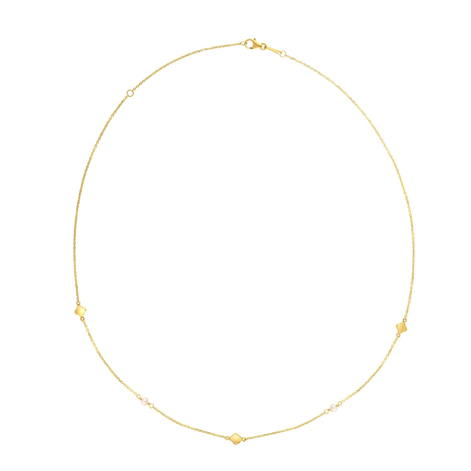 14k Yellow Gold Pearl Clover Necklace