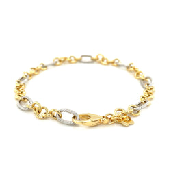 14k Two-Tone Gold Rope Motif Oval and Round Link Chain Bracelet (8.80 mm)