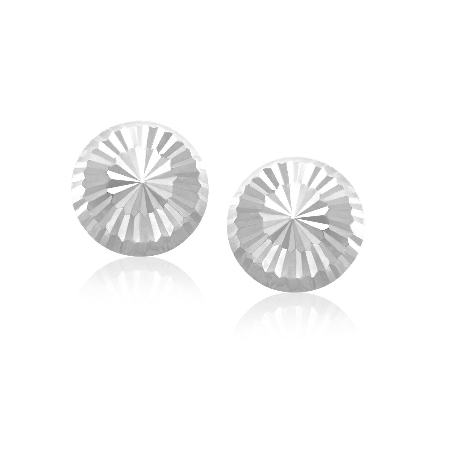 Flat Style Diamond Cut Stud Earrings in 14k White Gold(8mm)