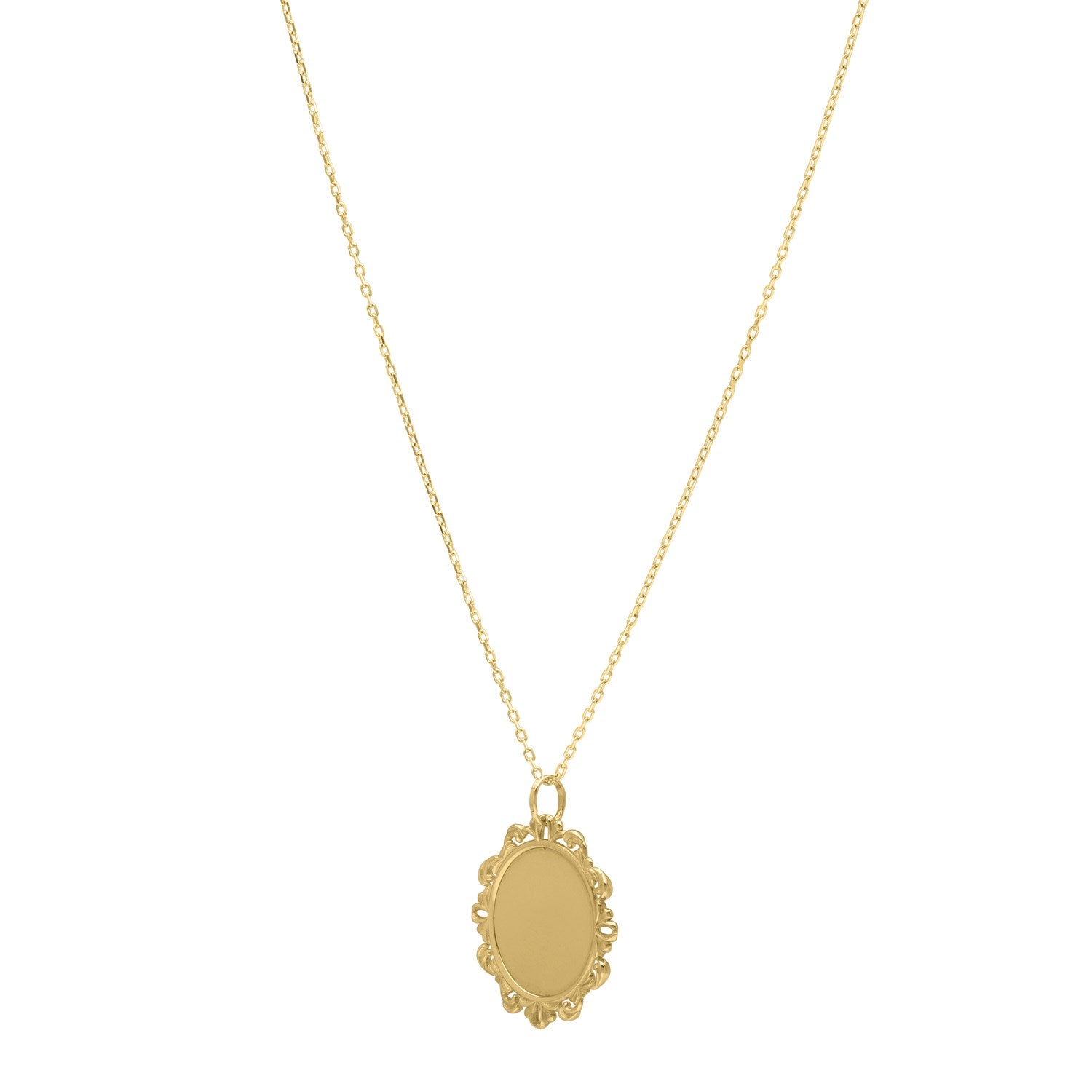 Baroque Round Pendant and Necklace in 14K Yellow Gold