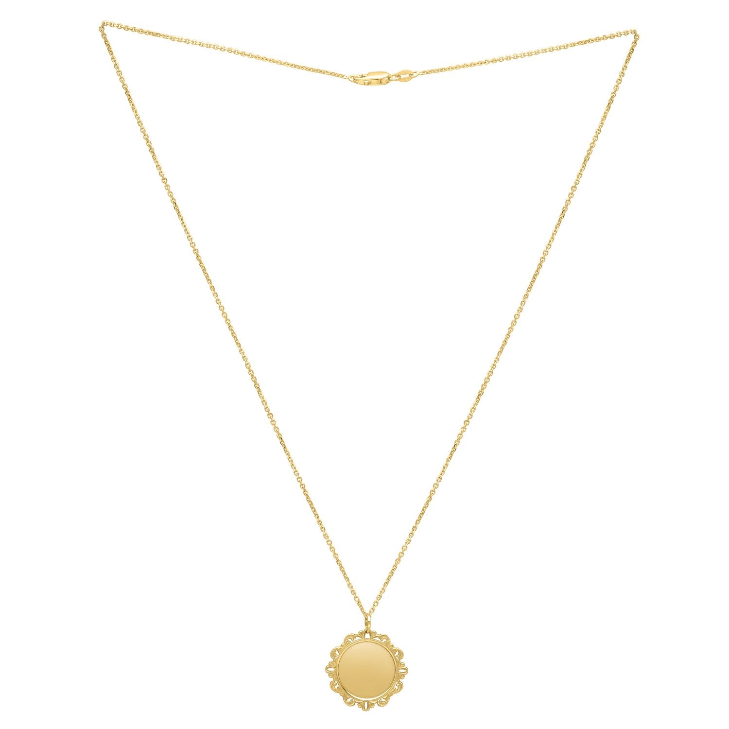 Baroque Round Pendant and Necklace in 14K Yellow Gold