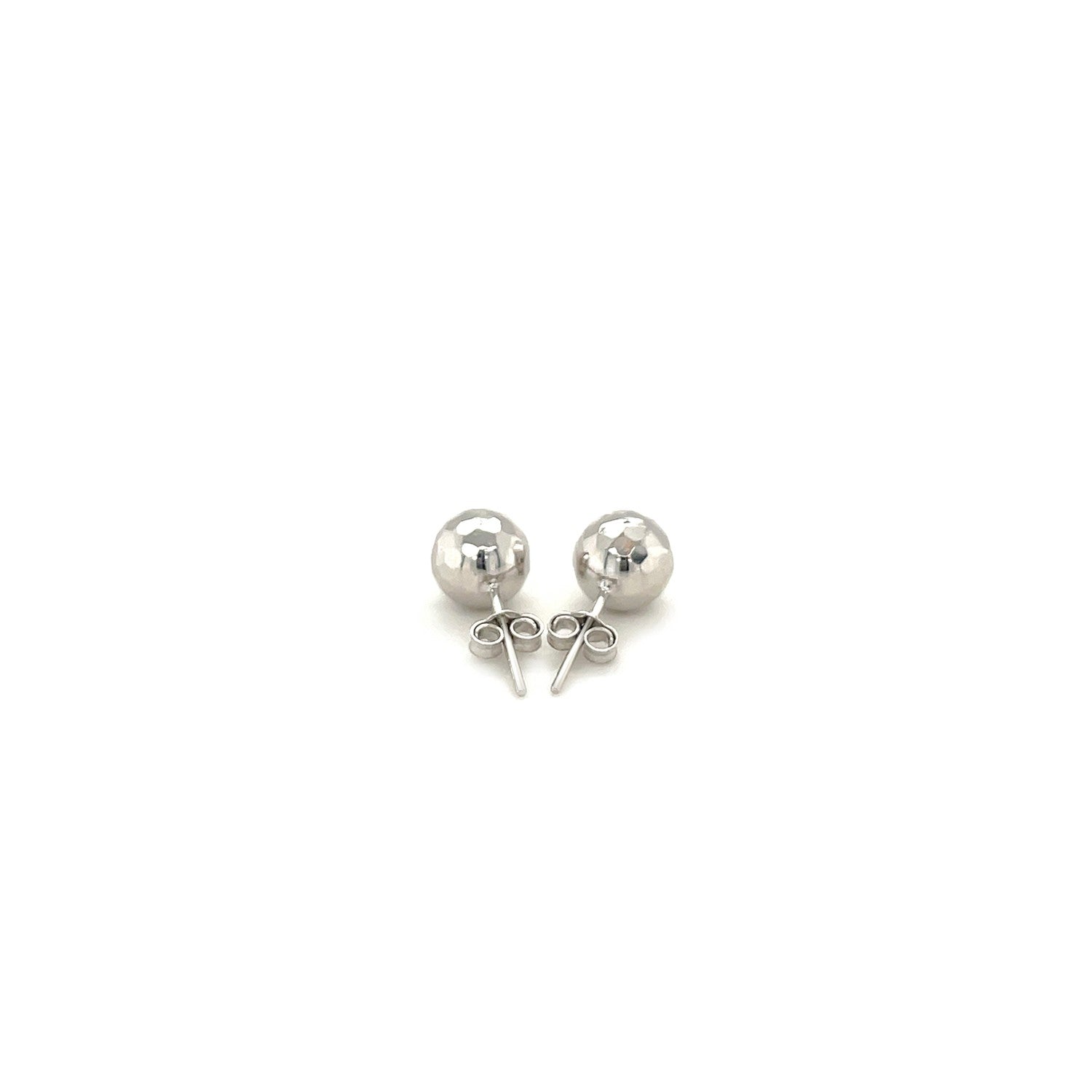 14k White Gold Ball Earrings with Faceted Texture(7mm)