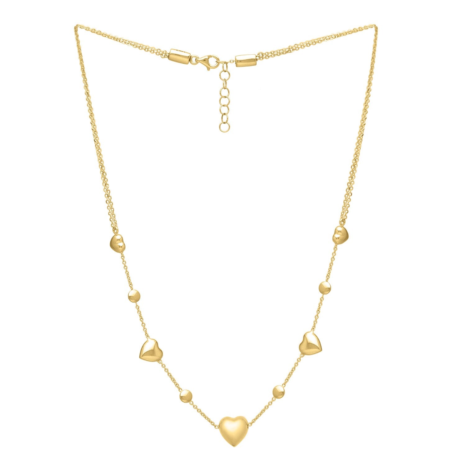 14k Yellow Gold Puff Heart Adjustable Necklace