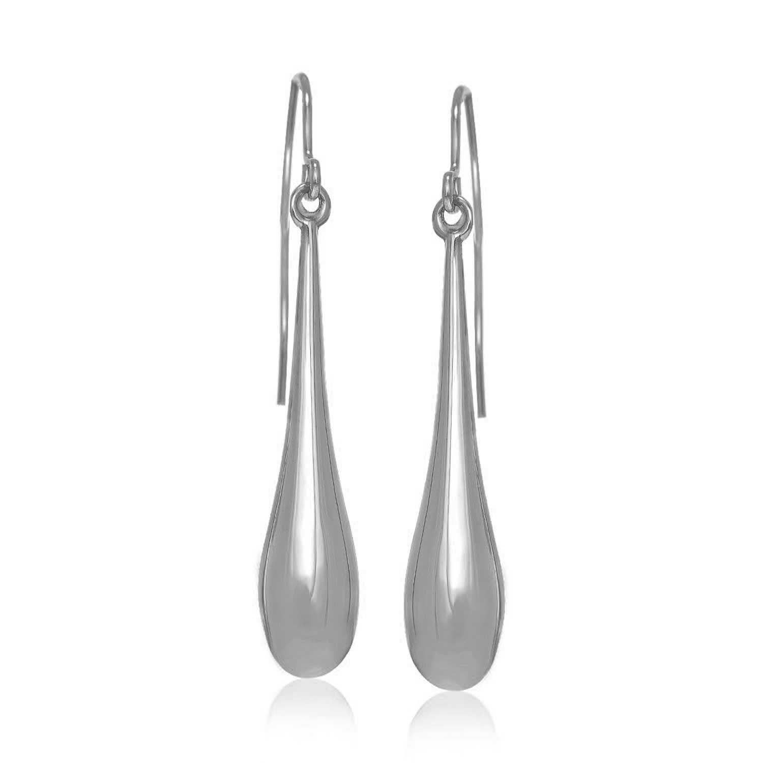 14k White Gold Long Polished Teardrop Dangling Earrings